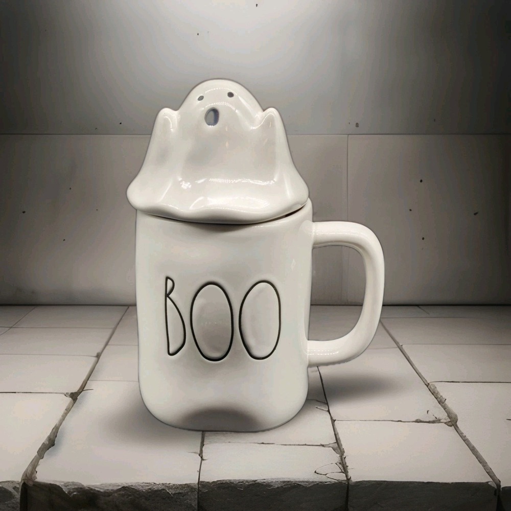 Rae Dunn Magenta Collection White Ghost Boo Mug With‎ Lid Halloween
